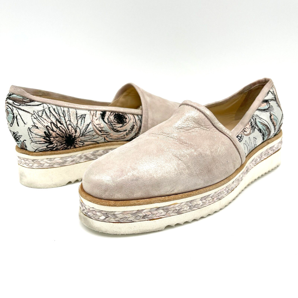 Michele Lopriore Loafer Shoes Womens 9.5/10 Pink‎ Floral Metallic Platform READ